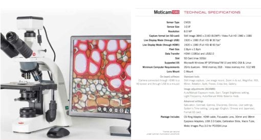 Moticam 1080 with HDMI USB SD Card Output