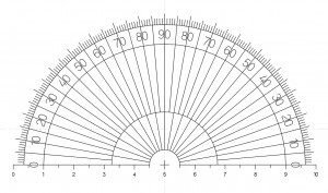 Microscope Half Protractor Eyepiece reticle with 180º protractor, with 10mm scale in 0.5mm divisions